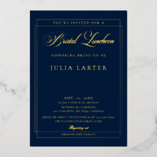 Classic Ivory Navy Calligraphy Bridal Luncheon Foil Invitation