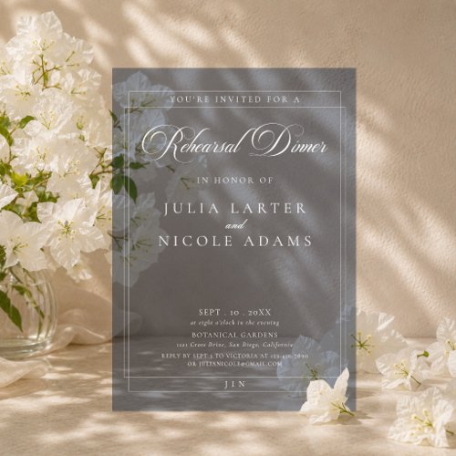 Classic Ivory Navy Calligraphy Rehearsal Dinner Acrylic Invitations