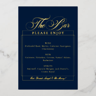 Classic Ivory Navy Calligraphy Wedding Bar Sign Foil Invitation