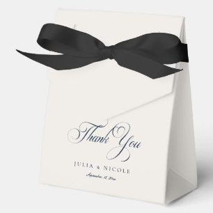 Classic Ivory Navy Calligraphy Wedding Thank You Favor Boxes