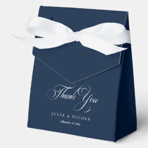 Classic Ivory Navy Calligraphy Wedding Thank You Favor Boxes