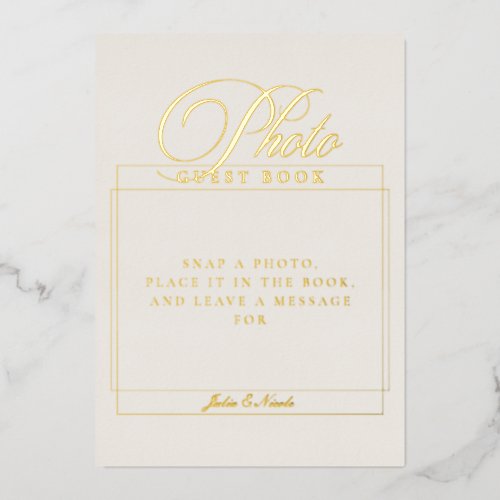 Classic Ivory Photo Guest Book Wedding Sign Foil Invitation