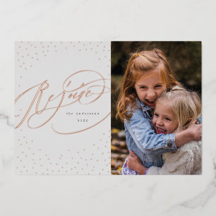 Classic Ivory Rejoice Religious Foil Holiday Card