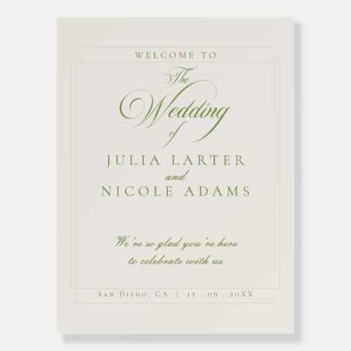 Classic Ivory Sage Green Wedding Welcome Sign