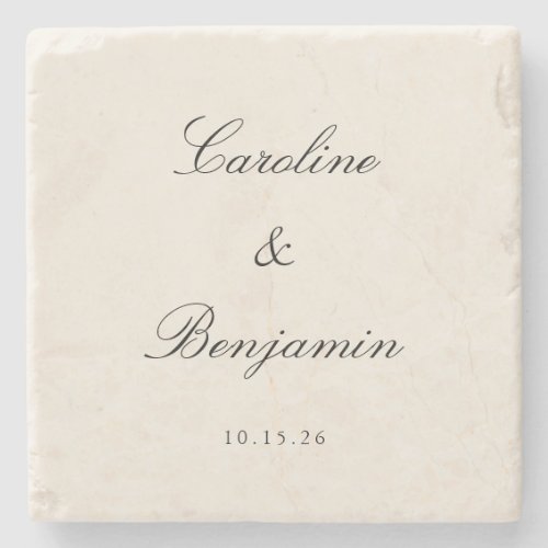 Classic Ivory Script Elegant Wedding Custom Name Stone Coaster