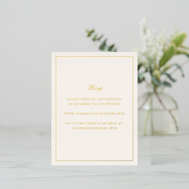 Classic Ivory Timeless Wedding Foil RSVP Card (Standing Front)
