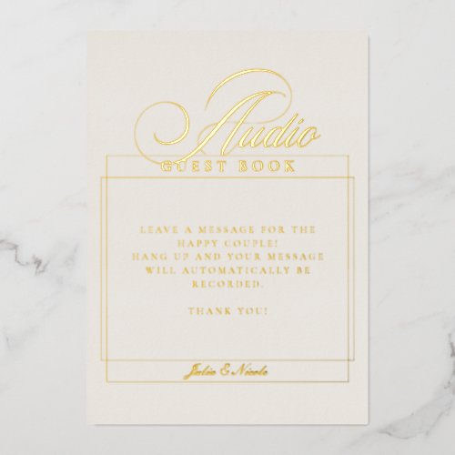 Classic Ivory White Audio Guest Book Wedding Sign Foil Invitation
