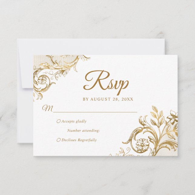 Classic Ivory White Gold Quinceanera RSVP (Front)