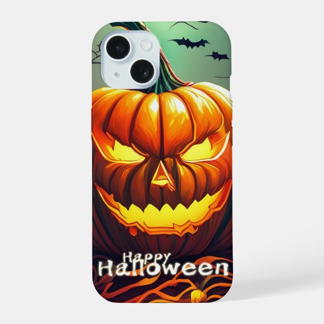 Classic Jack-o-Lantern Bats Twisted Tree Art Iphone Case (Back)