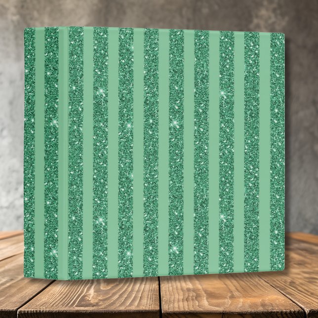 Classic Jade Green Glitter Style Vertical Stripes 3 Ring Binder (Creator Uploaded)