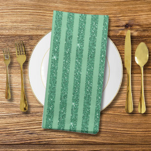 Classic Jade Green Glitter Style Vertical Stripes Cloth Napkin
