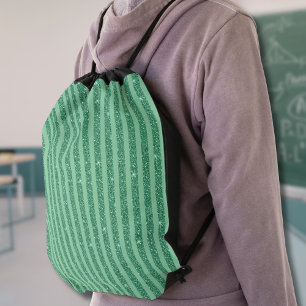 Classic Jade Green Glitter Style Vertical Stripes Drawstring Bag