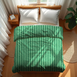 Classic Jade Green Glitter Style Vertical Stripes Duvet Cover