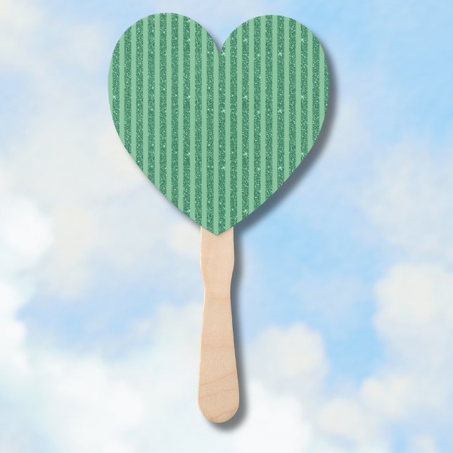 Classic Jade Green Glitter Style Vertical Stripes Hand Fan (Creator Uploaded)
