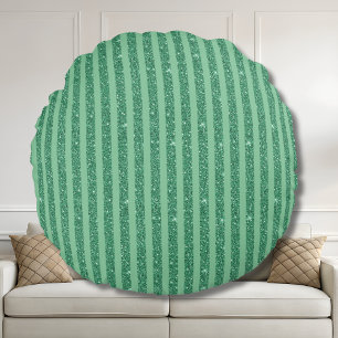Classic Jade Green Glitter Style Vertical Stripes Round Pillow