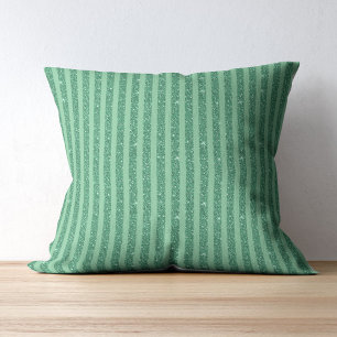Classic Jade Green Glitter Style Vertical Stripes Throw Pillow