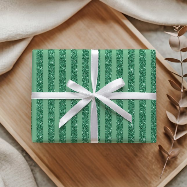 Classic Jade Green Glitter Style Vertical Stripes Wrapping Paper (Creator Uploaded)