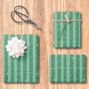 Classic Jade Green Glitter Style Vertical Stripes Wrapping Paper Sheets