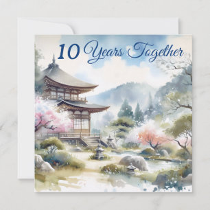 Classic Japan Cherry blossom pink blue watercolor Card