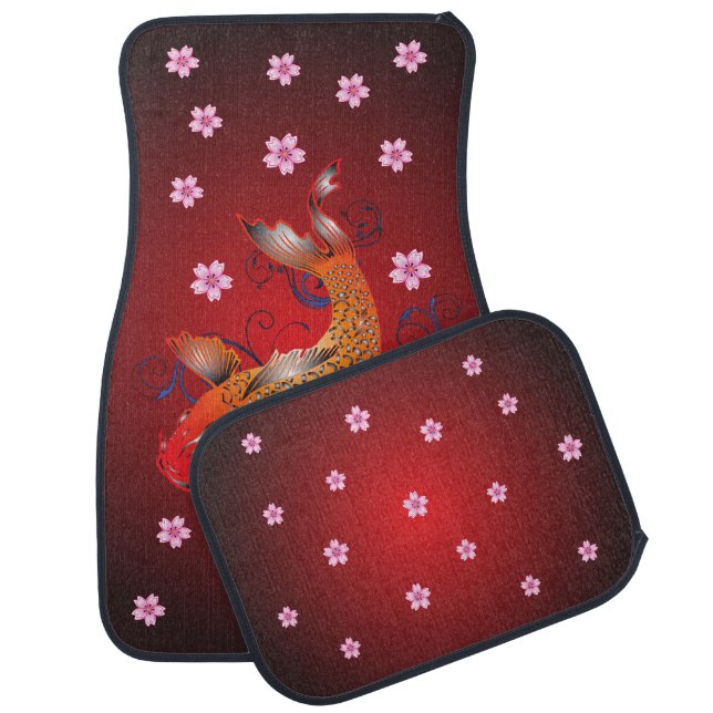 Classic Japanese Koi Fish Cherry Blossoms Car Mat (Set)
