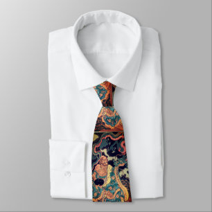 Classic Japanese Legendary Warrior Dragon Art Neck Tie