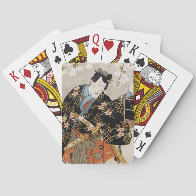 Classic japanese Samurai warrior ukiyo-e katana Poker Cards (Back)