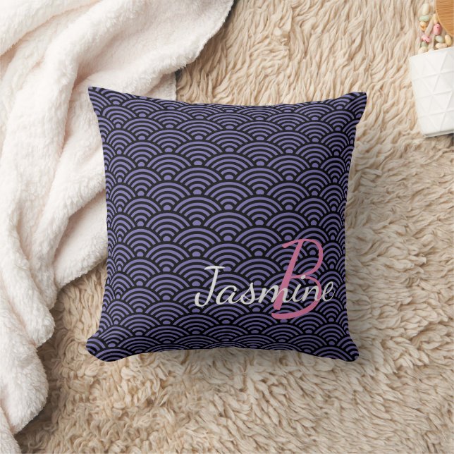 Classic Japanese Seigaiha Wave Pattern Throw Pillow (Blanket)