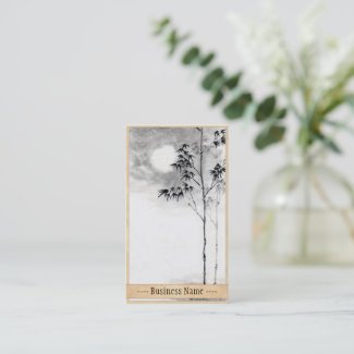 Classic  japanese sumi-e painting art bamboo moon business card