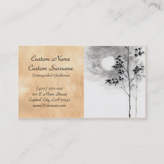 Classic  japanese sumi-e painting art bamboo moon business card (Front)