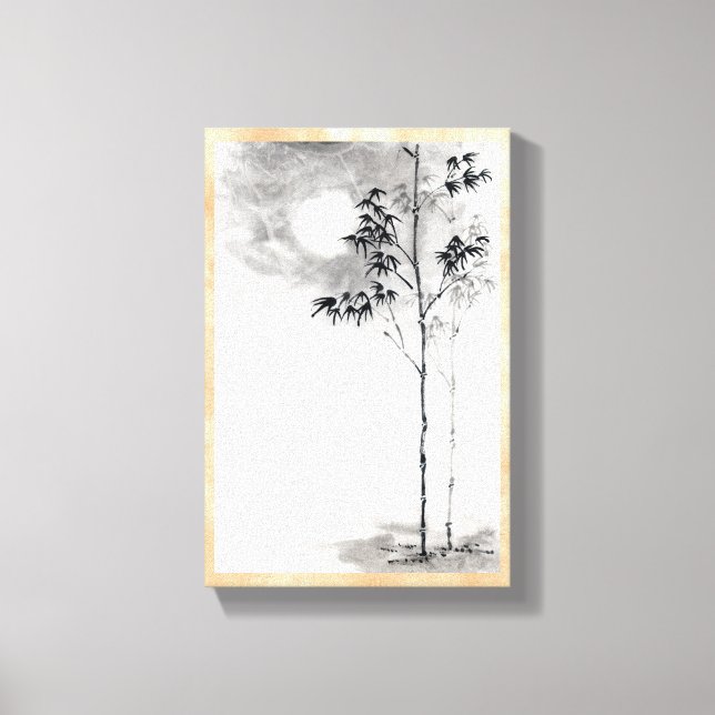 Classic  japanese sumi-e painting art bamboo moon canvas print (Front)