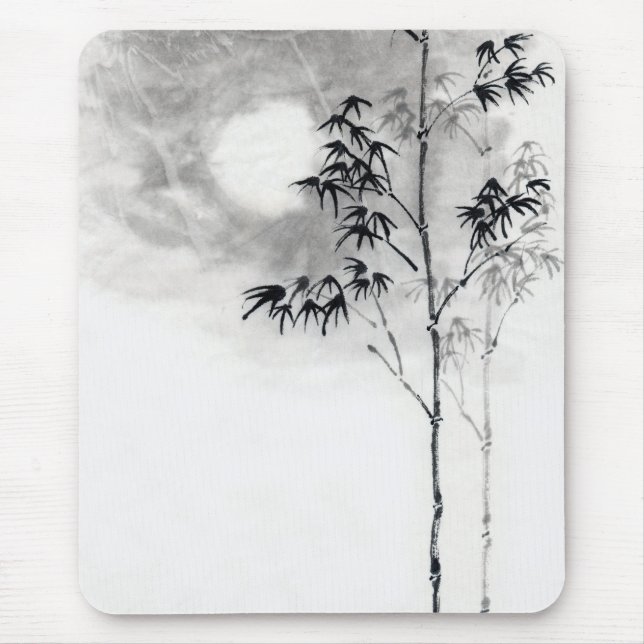 Classic  japanese sumi-e painting art bamboo moon mouse pad (Front)