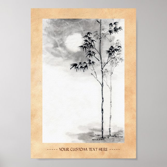 Classic  japanese sumi-e painting art bamboo moon poster (Front)