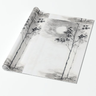 Classic  japanese sumi-e painting art bamboo moon wrapping paper