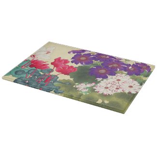 Classic japanese vintage watercolor flowers art cutting board