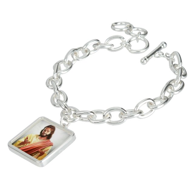 Classic Jesus Christ Smiling Silver Charm Chaplet Bracelet (Side)