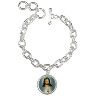 Classic Jesus Sacred Heart Silver Charm Chaplet Bracelet