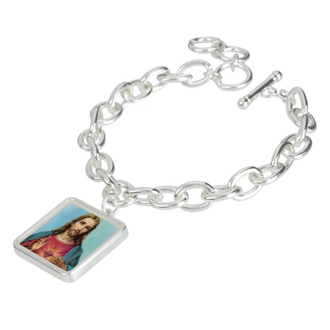 Classic Jesus Sacred Heart Silver Charm Chaplet Bracelet (Side)