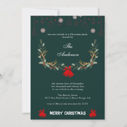 Classic Jingle Bell Floral Holiday Christmas Party
