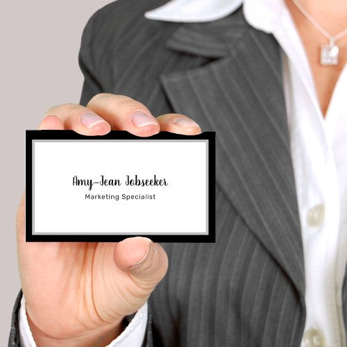 Classic Job Seeker Black Frame Simple Minimalist Business Card