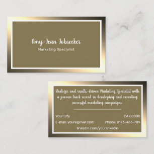 Classic Job Seeker Golden Ombre Simple Minimalist Business Card