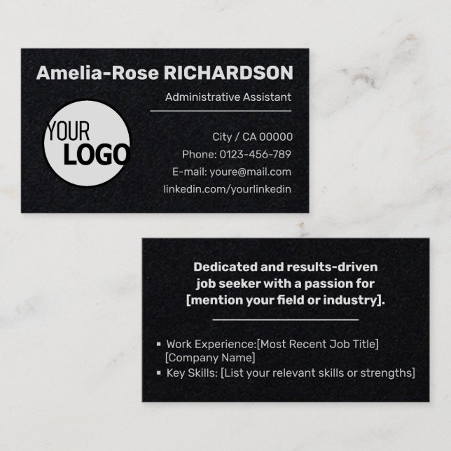 Classic Job Seeker Logo Template Black Kraft Paper Business Card (Front/Back)