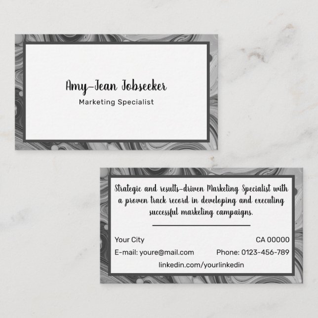 Classic Job Seeker Marbled Simple Minimalist Gray Business Card (Front/Back)