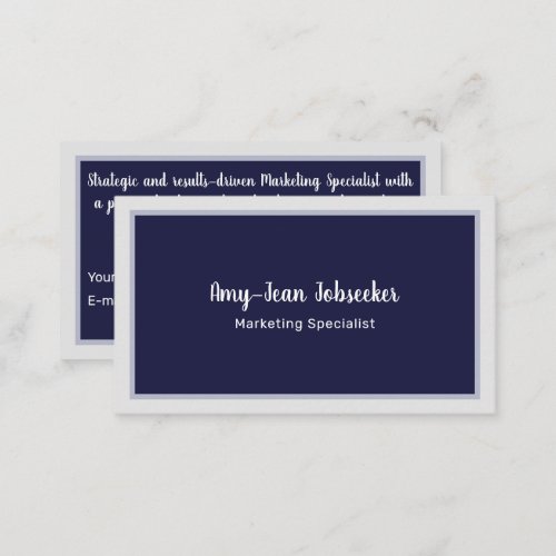 Classic Job Seeker Navy Frame Simple Minimalist Business Card