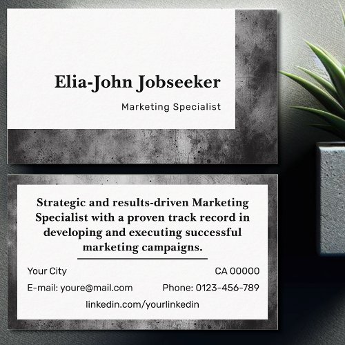 Classic Job Seeker Simple Minimalist Gray Stone Business Card