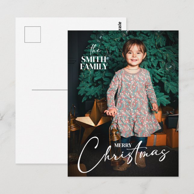 Classic Joy Merry Christmas Holiday Kids Photo Postcard (Front/Back)