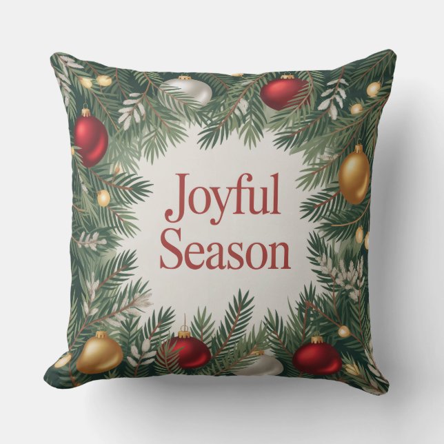 Classic Joyful Wreath Throw Pillow (Front)