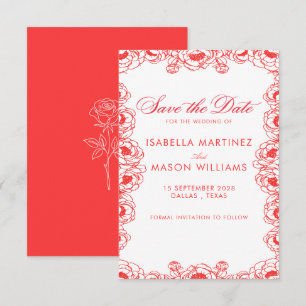 Classic  juice red french flowers save the date