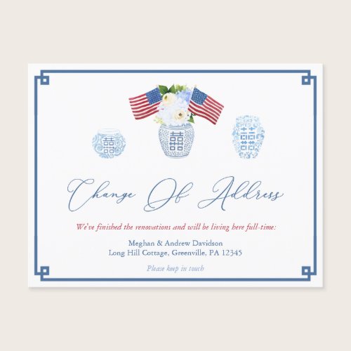 Classic July 4th Red White Blue Change Of Address Announcement Postcard