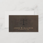 Classic Justice Scale Brown Leather Look Attorney Business Card (Front/Back)