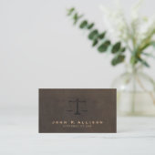 Classic Justice Scale Brown Leather Look Attorney Business Card (Standing Front)